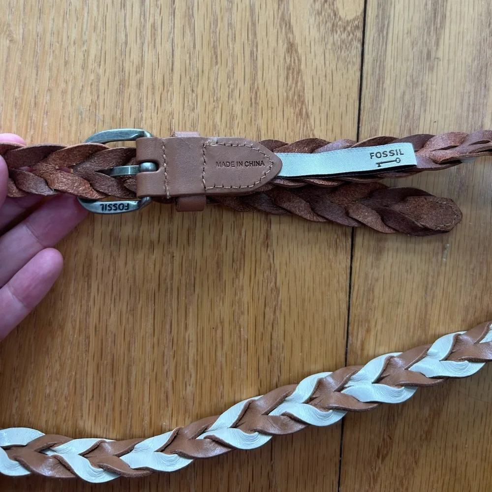 Fossil Women's Braided Leather belt Two Tone Brown‎ Size Small